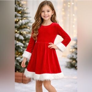 Holiday Time Red Velvet Dress with White Fur Trim Medium 7/8